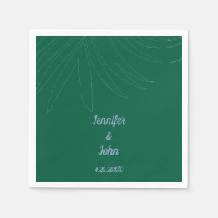Serviette En Papier Plage Tropical Palm Leaf Mariage Vert Dusty Bleu