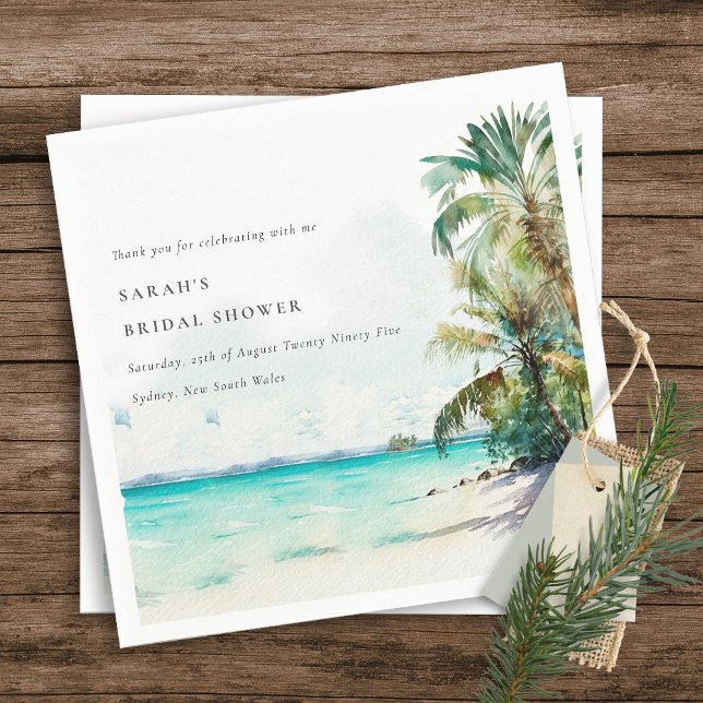 Serviette En Papier Plage tropicale aquarelle Palm Trees Fête des mari (Créateur téléchargé)