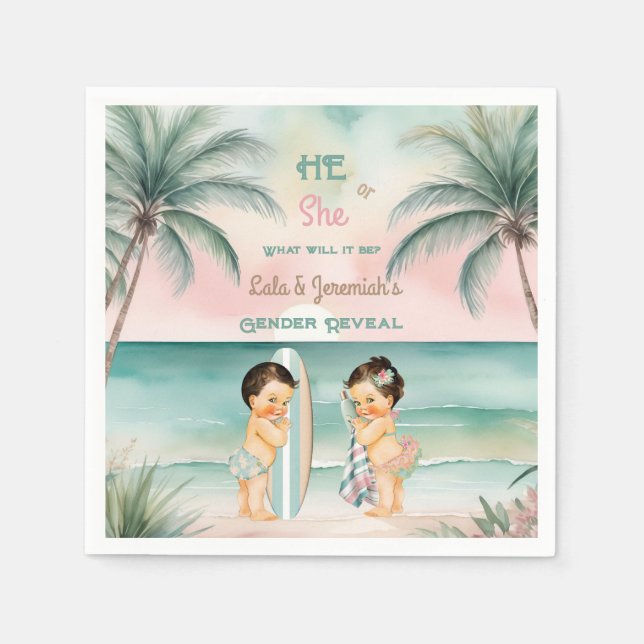 Serviette En Papier Plage tropicale Bébé Sexe Révéler Sage de broussai (Devant)