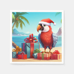 Serviette En Papier Plage tropicale de Perroquet de Père Noël Noël