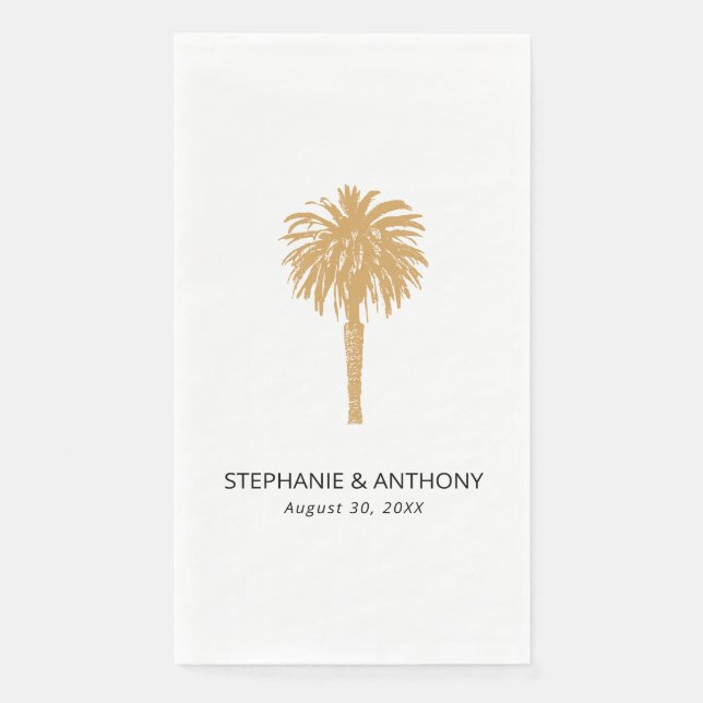Serviette En Papier Plage tropicale Gold Palm Tree Destination Mariage (Devant)