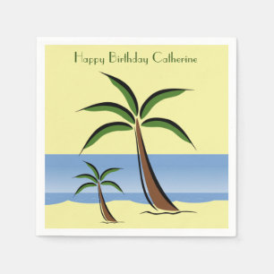 Serviette En Papier Plage Tropicale Palm Tree Océan Été Anniversaire A