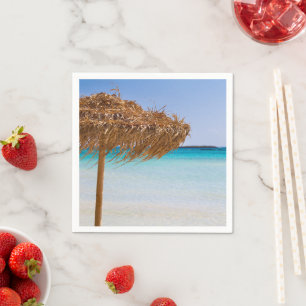 Serviette En Papier Plage tropicale panoramique avec parasol en paille