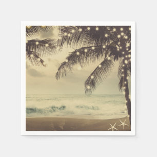 Serviette En Papier Plage vintage Océan Palm Trees & Lumières Mariage