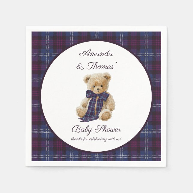 Serviette En Papier Plaid Bear Themed Baby Shower  (Devant)
