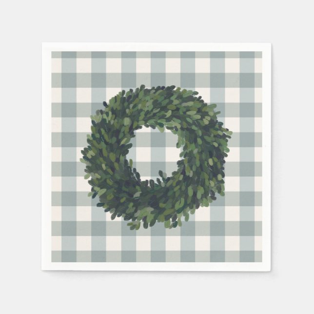 Serviette En Papier Plaid Boxwood Wreath Style Ferme Pays (Devant)