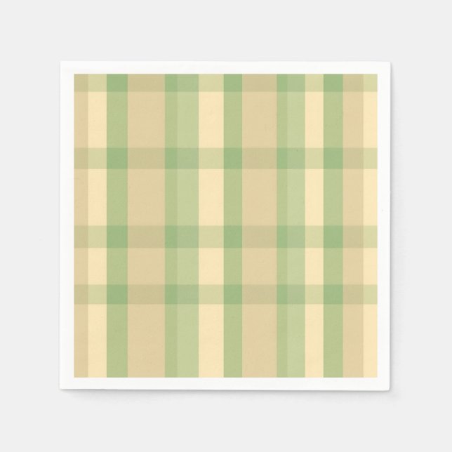 Serviette En Papier Plaid Motif vert doux et beige (Devant)