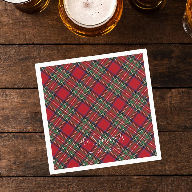 Serviette En Papier Plaid Red Green Rustic Classic Stewart Tartan (Rustic Plaid Stewart Tartan Personalized Paper Napkin)