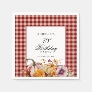 Serviette En Papier Plaid Rouge & Citrouilles à l'Aquarelle 70e Annive