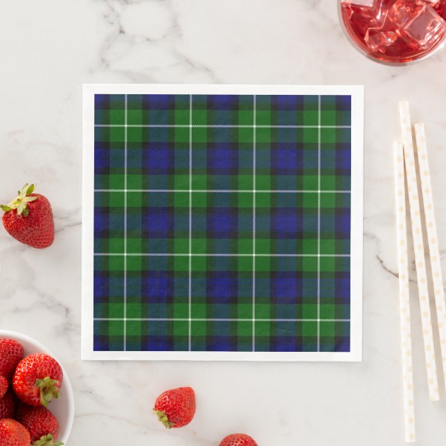 Serviette En Papier Plaid vert bleu Lamont tartan (En situation)