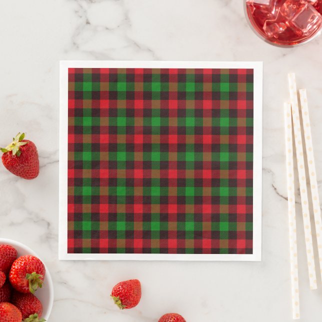 Serviette En Papier Plaid vert et rouge (En situation)