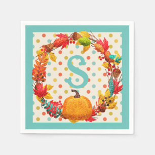 Serviette En Papier Plaisir automne citrouille wreath polka point turq