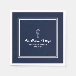 Serviette En Papier Plaisir nautique : Cheval de mer bleu et blanc