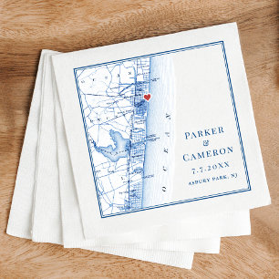 Serviette En Papier Plan de Asbury Park NJ Élégant Mariage Bleu Marine