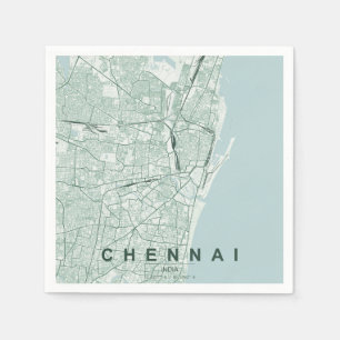 Serviette En Papier Plan de la ville de Chennai en Inde, design minima