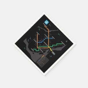 Serviette En Papier Plan de métro de Montréal STM sur fond noir HD