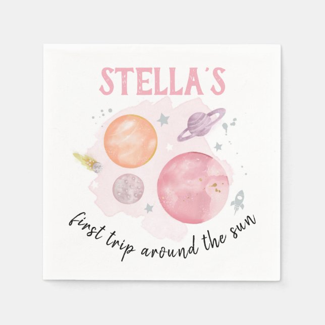 Serviette En Papier Planètes spatiales Galaxy Rose Girl 1er anniversai (Devant)