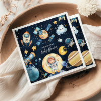 Planètes spatiales Rocket Baby shower bleu marine