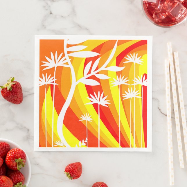 Serviette En Papier Plante orange et blanc (En situation)