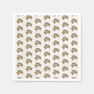 Serviette En Papier Plantes Potés Sur Le Banc Du Jardin