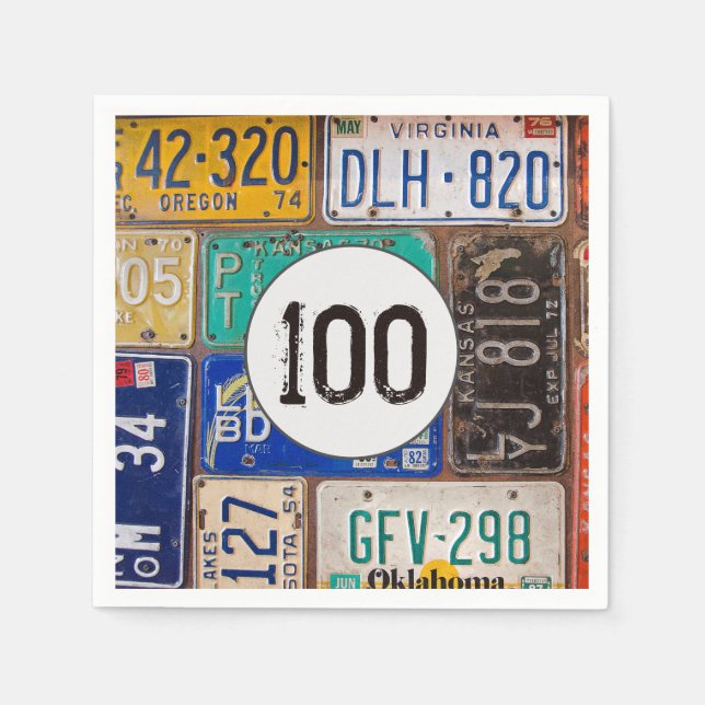 Serviette En Papier Plaque de licence rouille 100e anniversaire Napkin (Devant)