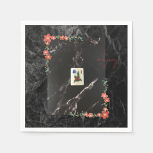 Serviette En Papier Plaque de papier de mahjong à fleurs rouges