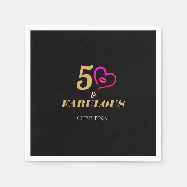 Serviette En Papier Plaque papier Black and Gold 50th Birthday Party (Devant)