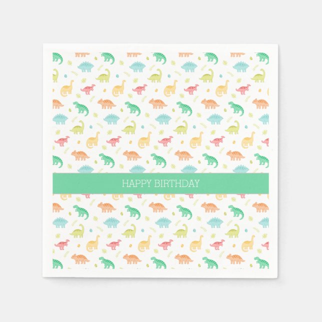 Serviette En Papier Plaque papier Dinosaure personnalisée - bleu vert (Devant)