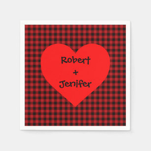 Serviette En Papier Plaque rouge et noire du pays - détail du coeur