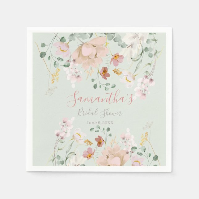 Serviette En Papier Plaques de papier élégantes rose pâle rose rose fl (Devant)