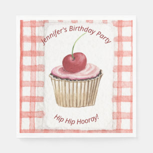 Serviette En Papier Plaques de pique-nique - Kids Retro Cerise Cup Cak