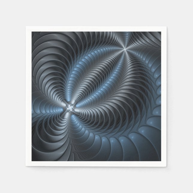Serviette En Papier Plastique bleu gris 3D Fractal Art moderne Abstrai (Devant)