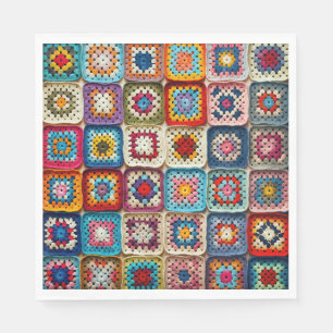 Serviette En Papier Plat Carré Granny Crochetée Multicolore