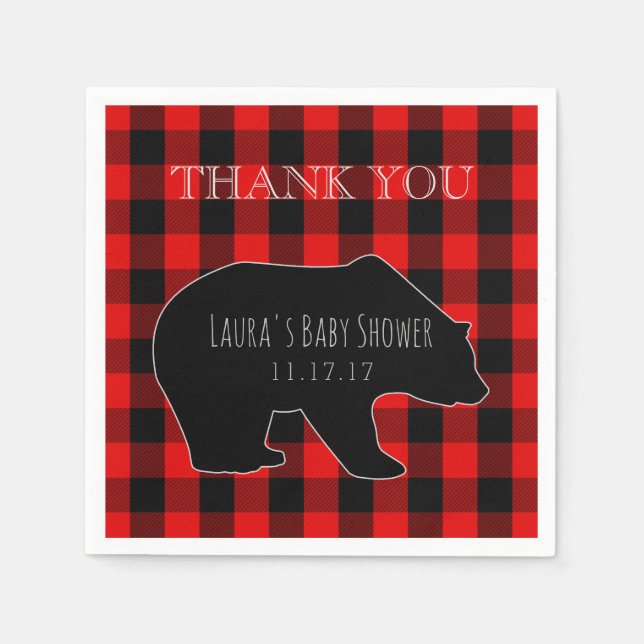 Serviette En Papier Plat de bûcheron rouge | Baby shower Boy Woodland (Devant)