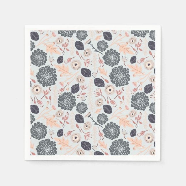 Serviette En Papier Playay Blue Peach Floral Reprendre l'impression (Devant)