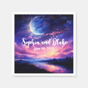 Serviette En Papier Pleine lune céleste étoiles nuages Mariage mystiqu