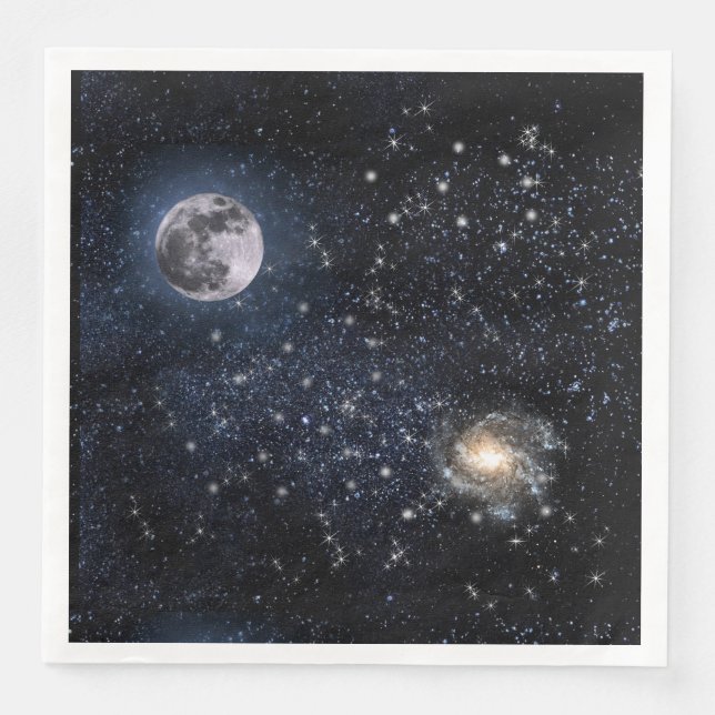 Serviette En Papier Pleine Lune Ciel Nocturne Étoiles Espace  (Devant)