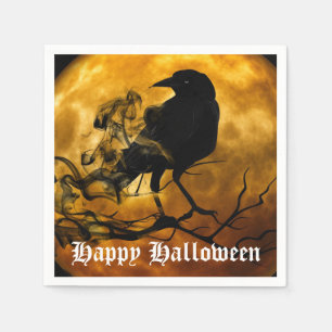 Serviette En Papier Pleine lune Corbeau noir effrayant Halloween