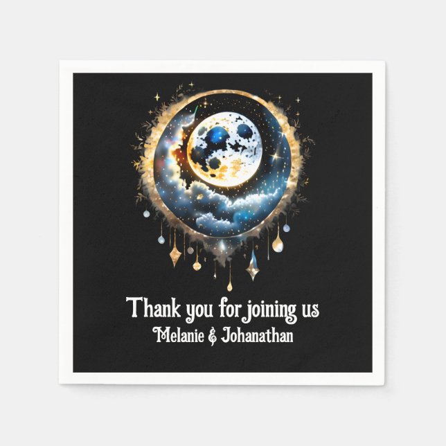 Serviette En Papier Pleine lune étoile nuit luna céleste élégant (Devant)