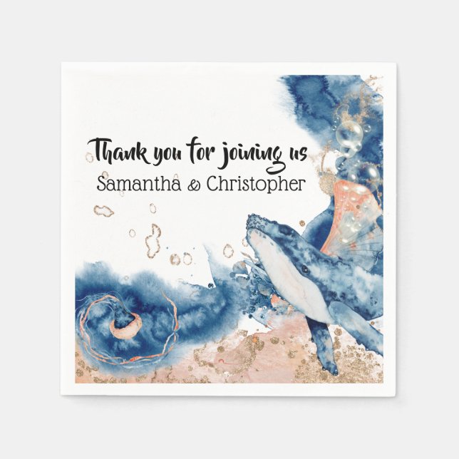 Serviette En Papier Plongée de baleine poissons créatures marines bleu (Devant)