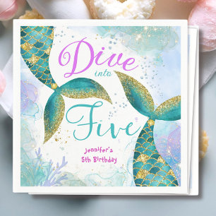 Serviette En Papier Plongée en cinq violet Turquoise 5e Anniversaire p