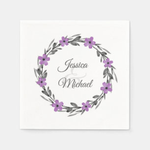 Serviette En Papier Plum Mauve Gris Aquarelle noire Florale Wreath