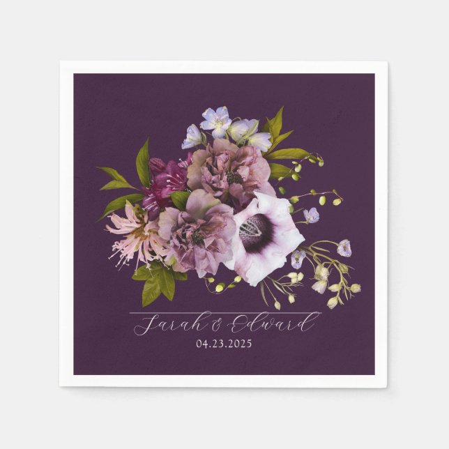 Serviette En Papier Plum pourpre de l'aubergine Floral (Devant)
