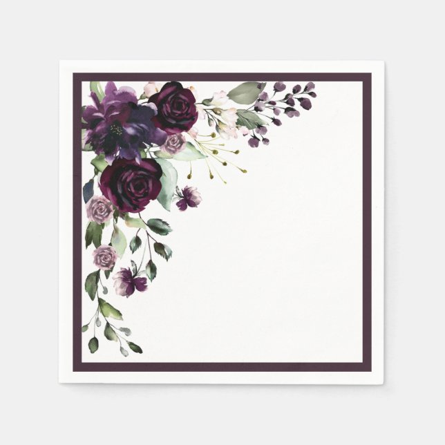 Serviette En Papier Plum Purple Aquarelle Fête des mariées Florale (Devant)