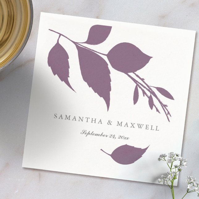 Serviette En Papier Plum Purple Feuilles d'automne Naples (custom napkins personalized with names and wedding date purple leaves )