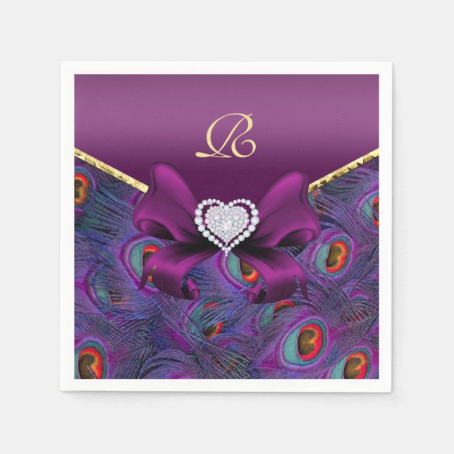 Serviette En Papier Plum Purple Peacock Mariage Papier Partie Napkins (Devant)