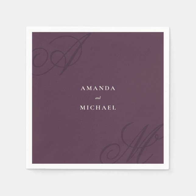 Serviette En Papier Plum violet moderne Edge élégant Mariage Monogramm (Devant)