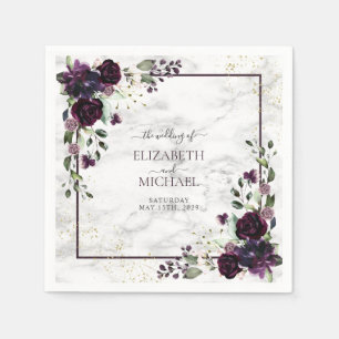 Serviette En Papier Plum violet or Aquarelle marbre Mariage