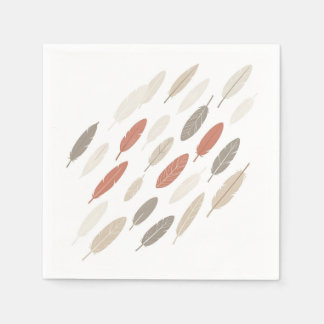 Serviette En Papier Plumes Boho Rouille Taupe Motif Diagonal