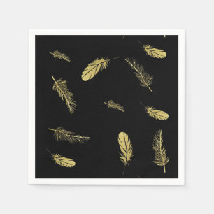 Serviette En Papier Plumes d'or noir